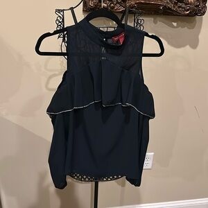Saks Fifth Avenue Off Shoulder long sleeves Navy Blue Top cold shoulder size SP